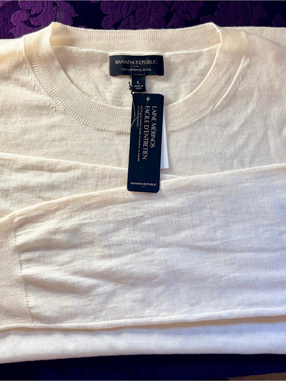 Banana Republic Cream Merino Crewneck Sweater Lg
